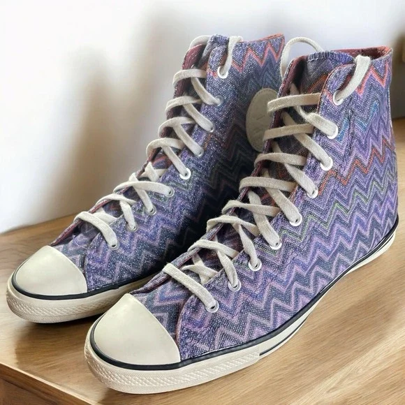Converse All-Star + Missoni Hi-Tops Zigzag Sparkle Purple, Women's Size 7 - Picture 2 of 10